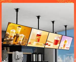 Exibição de menu de TV suspensa em vidro temperado retangular LED Lightbox para publicidade em lojas de chá e leite