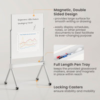 Tableau blanc mobile Surface en verre effaçable à sec double face Grand tableau blanc magnétique puissant avec roues pour bureau, salle de classe et maison
