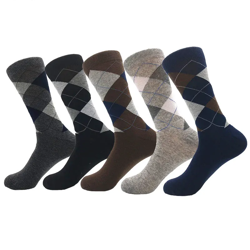 Hot sale men cheap cotton socks white black gray color argyle plaid business dress sock