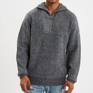 Suéter Clásico de Hombre con Cuello Camionero Acanalado, Tejido Texturizado, Transpirable, Cierre de Cremallera, Corte Holgado para Uso Diario Informal - Product Image 5