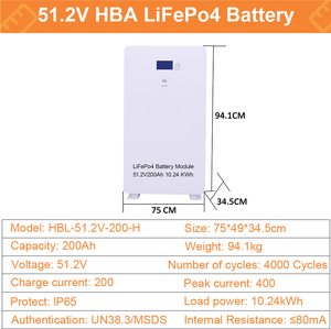 แบตเตอรี่ลิเธียมไอรอนฟอสเฟต (LiFePO4) คุณภาพสูง ปลอดภัย ไม่มีภาษี ระดับ A 51.2V 5Kwh 10Kwh สำหรับติดตั้งบนผนัง ใช้กับระบบพลังงานแสงอาทิตย์ภายในบ้าน สำรองไฟบ้าน - Product Image 6