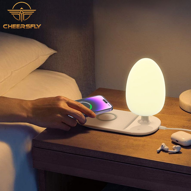For Y3 3-in-1 LED Light Desk Lamp Magnetic Wireless Charger 15W Fast Charging Type-C QC3.0 Ports Microphone Use 6-Month