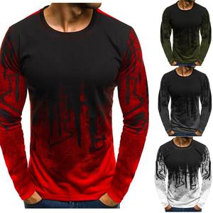 Camiseta de manga larga para hombre, estampado 3D, color degradado, secado rápido, corte ajustado, ropa deportiva para fitness y uso casual. - Product Image 1
