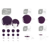 Ensemble de dîner en grès de qualité supérieure ensemble de vaisselle 16 pièces ensemble d'assiettes et de bols émaillés de couleur blanche et violette