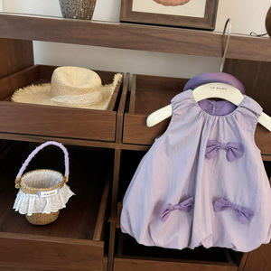 Tongxingyuan Baby Girls Sleeveless Dress Taro Purple <b>Bow</b> Design Breathable Summer Outfit - Product Image 3