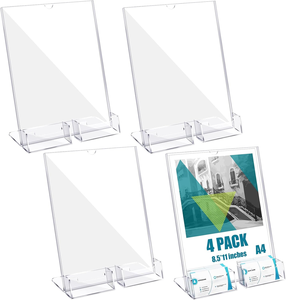 L hình nghiêng rõ ràng Acrylic dấu hiệu Brochure chủ với 2 thẻ kinh doanh túi chủ lucite <span class=keywords><strong>Flyer</strong></span> Menu hiển thị đứng khung - Product Image 2