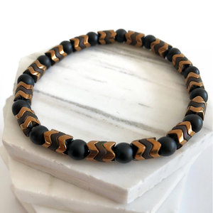 سوار رجالي من الخرز مقاس 8 مم، مجوهرات بوهيمية من الحجر الطبيعي العقيق الأسود، سوار أنيق قابل للتمدد من الهيماتيت بتصميم سهم - Product Image 5