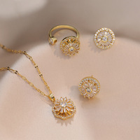 MC204 Vente en Gros Plaqué Or Clavicule Chaîne Collier Rotatif Zircon Boucles D'oreilles Anneau De Mode Ensemble de Bijoux pour les Femmes