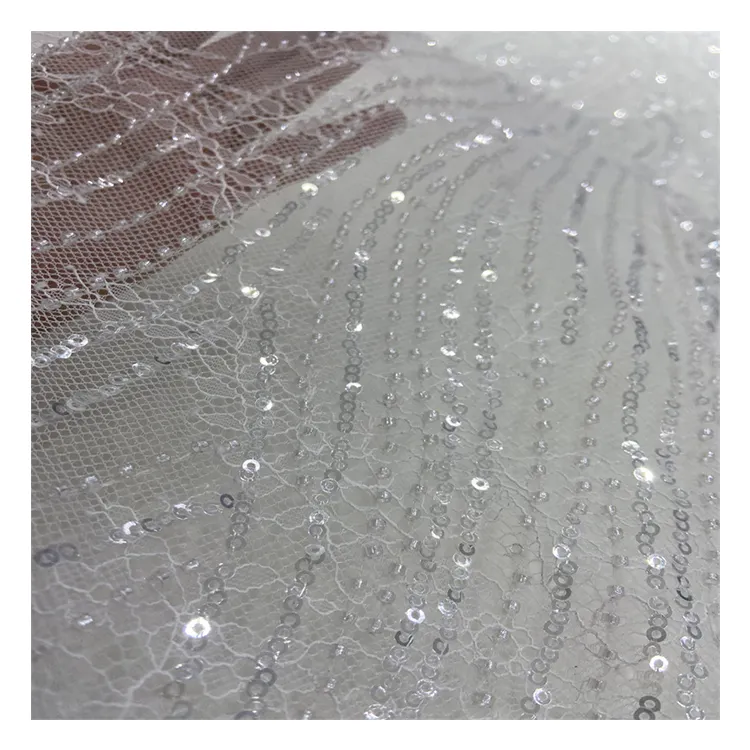 China hot-sales hand ripple curve pattern 'embroideried' sequins beaded tulle women's lace fabric for dress