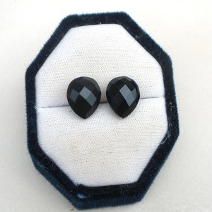 Paire de pierres précieuses naturelles en onyx noir, taille cœur, coupe croisée, 12 mm, pour la création de bijoux - Product Image 3