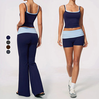 Maßgeschneiderte Damen Ärmellose Elastische 3-Teilige Yoga-Sets Farbblockierung Hohe Taille Bauchkontrolle Atmungsaktiv Schnelltrocknend Fitness-Sets