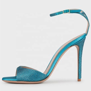 Bling Rhinestone Open Toe Thin High Heel <b>Shoes</b> Party Wedding Light Comfortable Ankle Strap Sandals for Women Blue Size 43 - Product Image 6