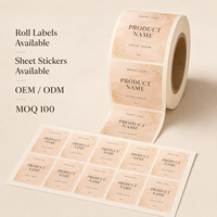 Étiquettes cosmétiques personnalisées en aquarelle avec des paillettes dorées, autocollants adhésifs en format rouleau pour flacon de sérum, marquage privé de soins de la peau