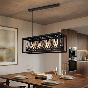Lámpara colgante rectangular de hierro con diseño Verona Scrollwork de 4 luces, lámpara colgante de metal negro y vidrio - Product Image 6