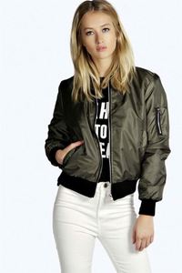 Blouson Bomber Femme Tendance Automne-Printemps, Col Montant, Coupe Ajustée, Coupe-Vent, Couleur Unie, en Coton, Fermeture Éclair - Product Image 3