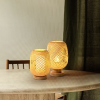 Petite lampe de table en bambou tressé de style japonais avec lumière ambiante LED, à brancher, 15 cm, pour chambre à coucher, chevet, décoration de la maison