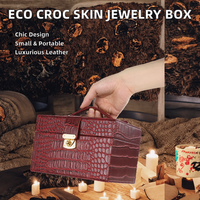 Coffret à bijoux rectangulaire en cuir PU imitation peau de crocodile écologique LIYU, motif carré simple, emballage pour la Saint-Valentin