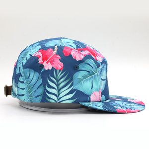 BSCI chine personnalisé 5 panneaux plage chapeaux de course impression de <span class=keywords><strong>fleurs</strong></span> étiquette tissée à séchage rapide casquette de Camp en Nylon - Product Image 5