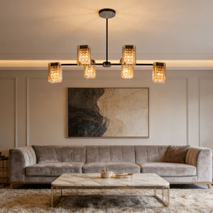 Lustre moderne simple et linéaire à plusieurs ampoules, luminaire de plafond en verre, suspension de luxe en cristal pour cuisine, salle à manger, bar - Product Image 2