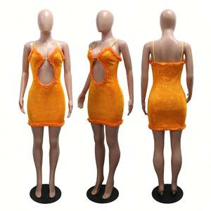 Abito da <span class=keywords><strong>Donna</strong></span> con Paillettes e Volant in 4 Colori, Mini Abito Aderente con Aperture Luccicanti per Feste, Taglie S-2XL - Product Image 2