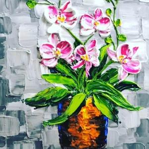 Toile d'art floral peinte à la main, orchidée, peinture acrylique, style contemporain, décoration intérieure, 100% faite à la main, originale - Product Image 1
