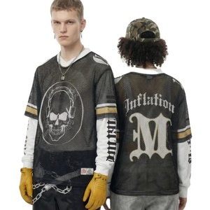 Wholesale High Quality <b>Skull</b> DTG Print Casual Streetwear Two Pieces Long Sleeve <b>Tshirts</b> for Men - Product Image 1