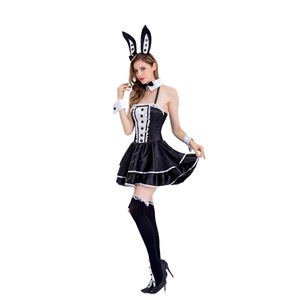 Gaun pesta Cosplay wanita, Gaun Pesta Purim karnaval Halloween, Cosplay peran gadis kelinci hitam 100% poliester - Product Image 4