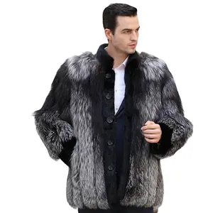 Cappotto da uomo in vera pelliccia di volpe d'argento e pelliccia di visone di alta qualità di lusso prezioso di classe