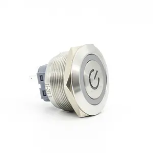 1NO+1NC Self-resetting 25MM Ring Power Type Luminous LED Flat Head Stainless Steel Metal Button Switch Push Button