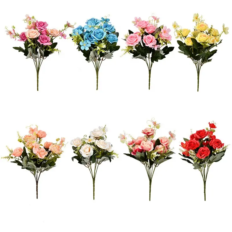 Wholesale price silk artificial decorative white flower roses hot pink roses flowers bulk for decoration wedding artificial