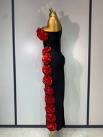 Nouvelle Robe de Soirée de Luxe Noire pour Femme, Style Bandage, avec Appliques Rouges et Strass, Manche Unique, Robe de Célébrité pour Anniversaire