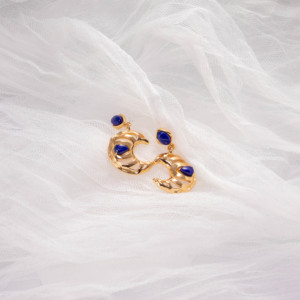 Fashion Irregular Curved Print <b>Stud</b> Earrings Colorful Squarelapis lazuli <b>Stud</b> Earrings for Women Birthday Party Jewelry Gift - Product Image 2