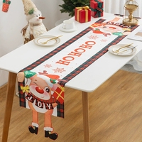 Chemin de table de Noël 180x33cm en tissu brossé, motif rennes avec écharpe JOY et impression HO HO HO, décoration festive pour table de salle à manger