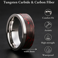 Bague de mariage en carbure de tungstène et fibre de carbone plaqué argent 8 mm, surface mate et coupe plate, pour hommes et femmes
