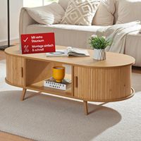 Table basse ronde coulissante en bois massif avec tambour supérieur, style minimaliste moderne pour salon
