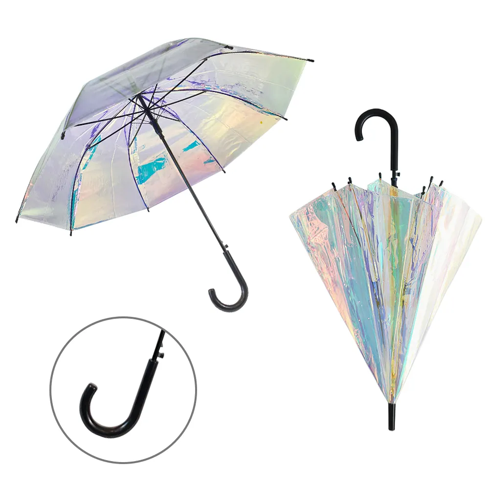 Guarda-chuva diamante brilhante, guarda-chuva iridescente de arco-íris com bolha de plástico, venda quente, guarda-chuva colorido brilhante e fluorescente