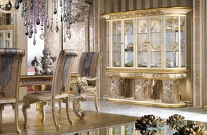 French Restaurant Furniture Luxury Hand Carved Glass <strong>Round</strong> <strong>Dining</strong> <strong>Table</strong> <strong>4</strong> or 6 Chairs <strong>Set</strong> - Product Image 4