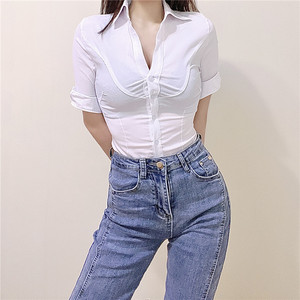 Nouvelle chemise tendance à col en V, chemise blanche ajustée, tenue professionnelle OL, tenue de travail pour technicien podique - Product Image 1