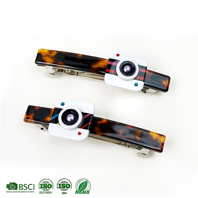 CANYUAN Cute Camera Style Ladies Bangs Hair Claw Classic Tortoiseshell Color Acetate One-Word Hair Clip Customization