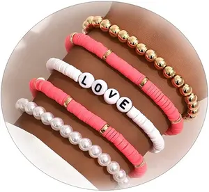 Vintage Tinh Tế New Boho Stackable Stretch Vòng Tay Hợp Thời Trang Cầu Vồng Clay Hạt Vòng Tay Đặt Preppy Vòng Tay Cho Phụ Nữ Cô Gái