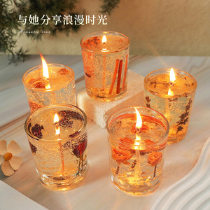 Real Flower Jelly Wax Scented <b>Candles</b> Cylinder Glass Cup Handmade Home Decoration Gift - Product Image 4