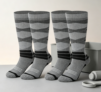 Chaussettes de compression athlétiques hautes à motif rayé losanges, soutien de la voûte plantaire, respirantes, gris et noir, pour hommes et femmes