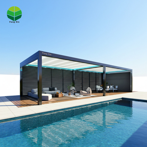 <span class=keywords><strong>Pergola</strong></span> bioclimatique de luxe personnalisable <span class=keywords><strong>avec</strong></span> <span class=keywords><strong>toit</strong></span> à lames motorisées <span class=keywords><strong>en</strong></span> aluminium, porte vitrée <span class=keywords><strong>et</strong></span> stores enrouleurs pour piscine extérieure - Product Image 1
