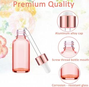 Luxury Fancy 5ml 100ml Empty Pink Rose Gold Glass ECO Friendly Serum Eye Essential Oil <b>Dropper</b> <b>Bottles</b> Cosmetic Screen Printing - Product Image 2