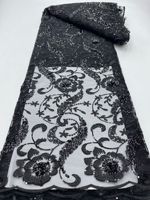 Tissu en dentelle africaine brodée élégante K1105, tulle transparent avec des paillettes et des perles pour les robes de soirée, la décoration de vêtements, haute qualité
