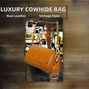 Femmes rétro bandoulière concepteur sac luxe peau de vache cuir naturel fermeture éclair coton à la mode femme mode pour l'automne - Product Image 3