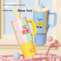 Bouteille isotherme portable en acier inoxydable style dessin animé mignon, anti-fuite, pour enfants et école - Vente en gros