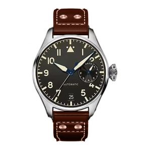 Montre en argent avec logo personnalisé, bracelet en cuir marron, cadran noir avec lumière nocturne, montre à quartz pour femme, montre étanche pour homme - Product Image 1