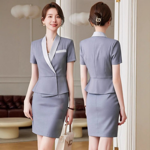 Women's Summer <b>Office</b> Suit <b>Set</b> Short Sleeve Skirt Formal Workwear Anti-Wrinkle Polyester Fabric - Product Image 1