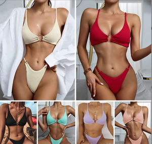 En el verano de 2025, el <span class=keywords><strong>Bikini</strong></span> <span class=keywords><strong>Triangular</strong></span> Sexy de dos piezas más vendido con decoración de anillo de Metal en Europa y América - Product Image 1